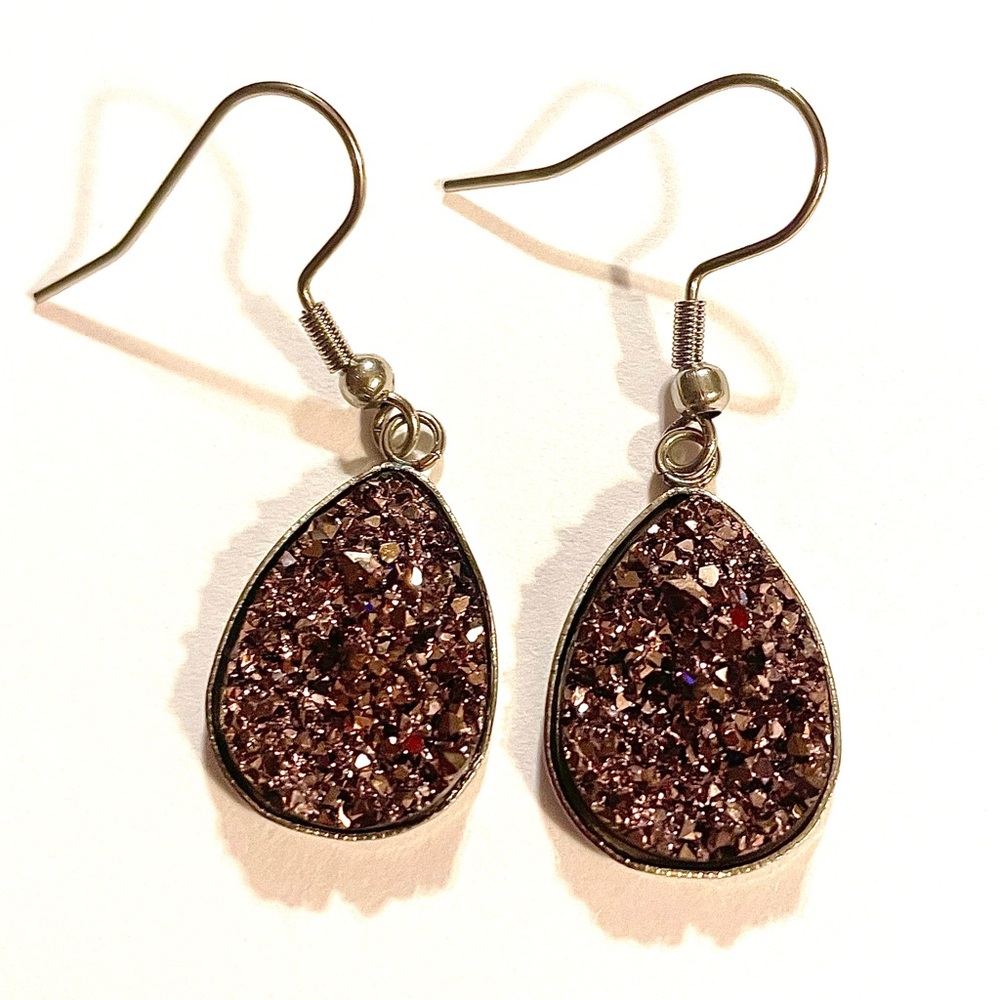 Iridescent Bronze Druzy Teardrop Earrings